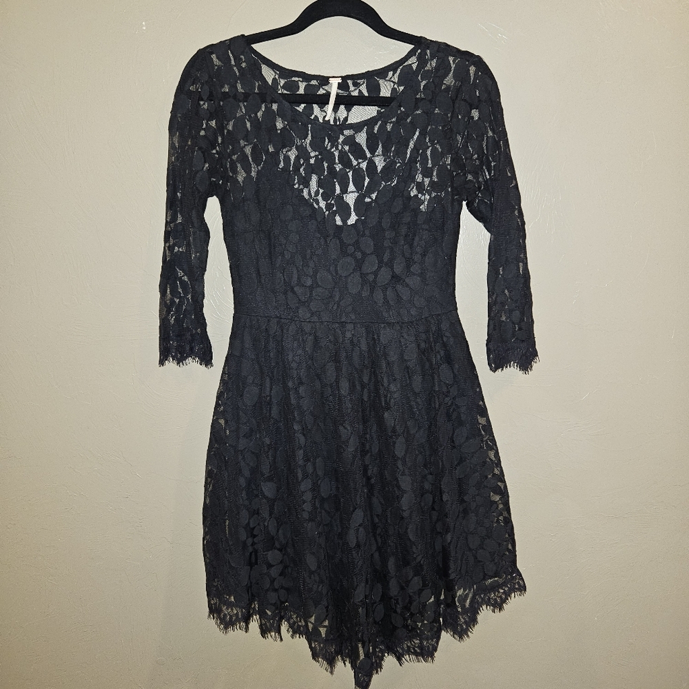 FREE PEOPLE Dress Black Lace Women's Size 4 Whimsigoth Fairy Goth Fairycore Y2k - Picture 4 of 15